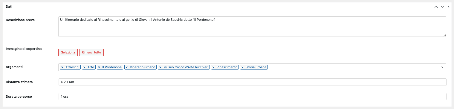 impostazioni itinerario