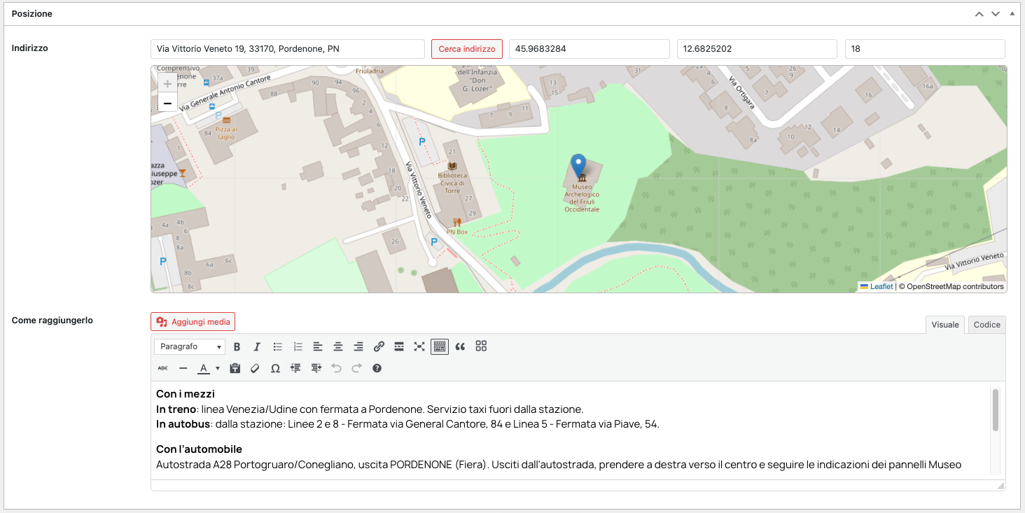 impostazioni mappa